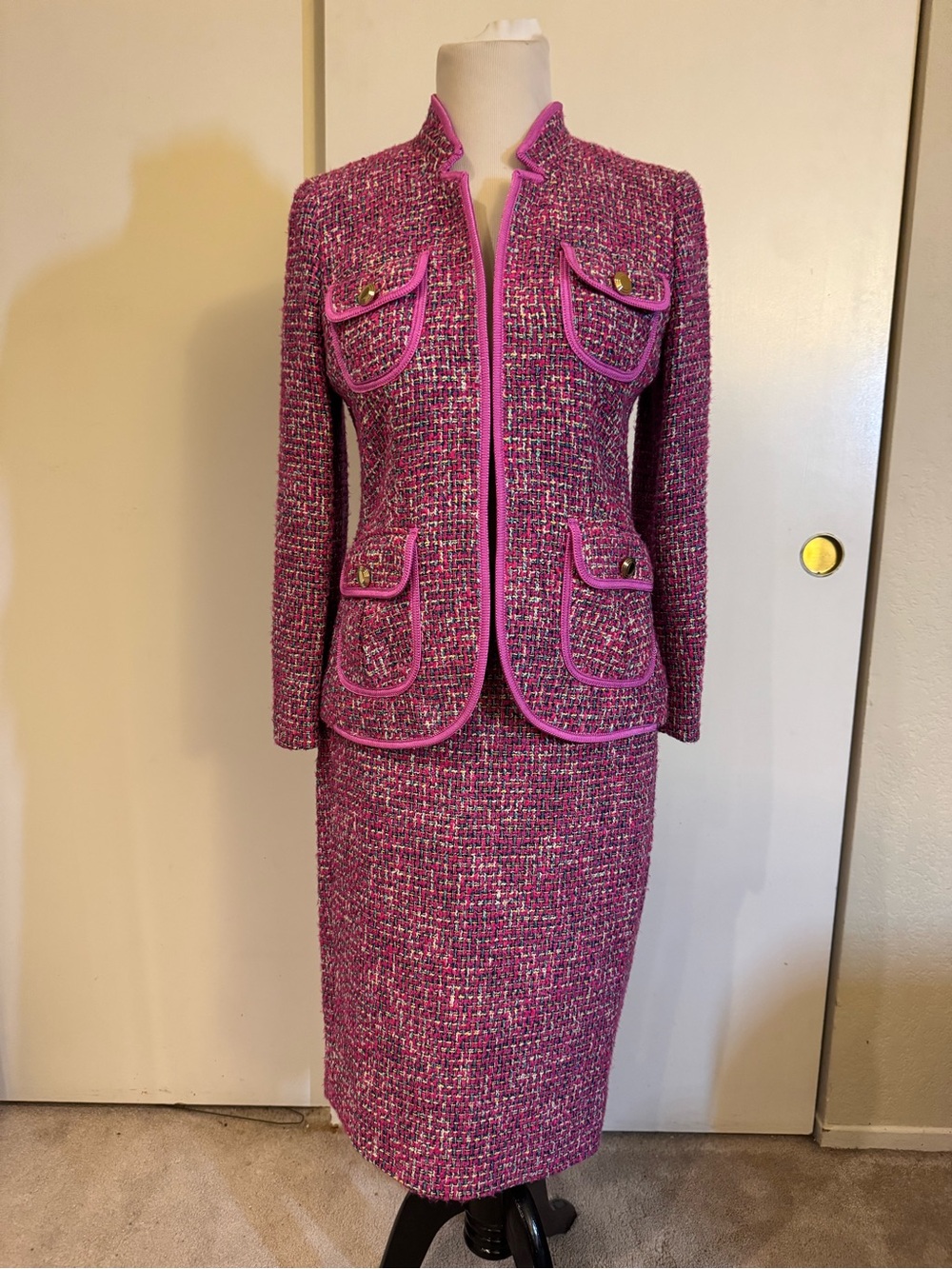 J. Crew Pink Tweed Skirt Suit Set with Piped Pockets NWT (Jacket)